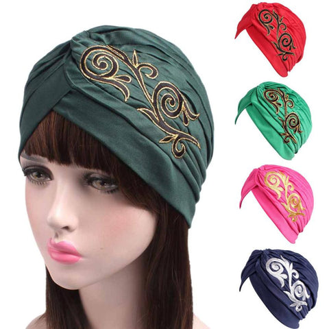 Brand New Embroidery Women Cancer Chemo Hat Beanie Scarf Turban Head Wrap Cap Colorful beanie Hats for Cancer Chemo Patients