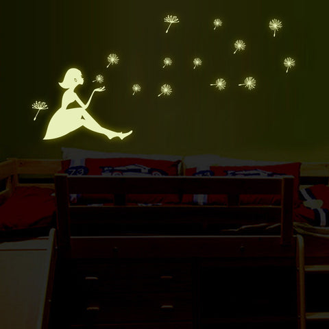 Dandelion Girl luminous glow in the dark Stickers Living Room Bedroom Decoration Wall Stickers