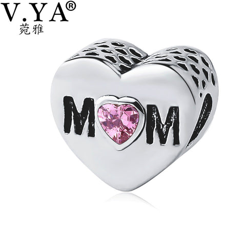 V.YA Mother's Day Beads Charms fit for Pandora Necklace Bracelets for Women Ladies DIY Beads for Jewelry Making Mom's Gift