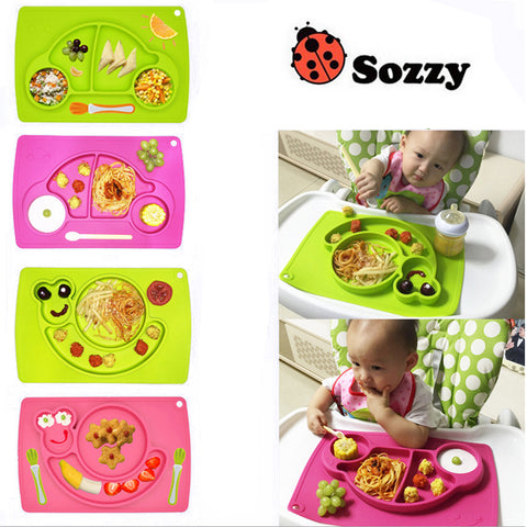 1pcs Sozzy Cute Silicone one-piece Eat Mat Plate Frame Side Dish Box Plates Dinnerware Food Bowl Baby Feeding Tableware