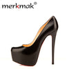Merkmak Stylish Sexy High Heels Brand 14cm Heel Bottom For Women Shoes Wedding Party PU leather Sapatos Femininos Platform Shoes