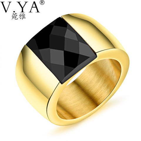 V.YA 2017 Men's Rings Stainless Steel Rings Jewelry 17G Fashion British Style Hypebole Inlaid Crystal Rings for Men DropShipping