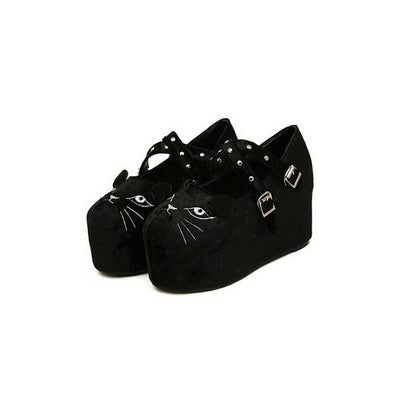 Merkmak 2016 Cute Platform Shoes Wedge Flatform Punk Creeper Thick Shoes High Heels Leopard Skull Black Women Shoes Plus Size