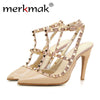 Merkmak Women's Shoes Sexy Pumps 2017 Rrivet Women Summer Sandals Sexy Fashion T-Strap High Heels Pointed Toe Office Work Shoes