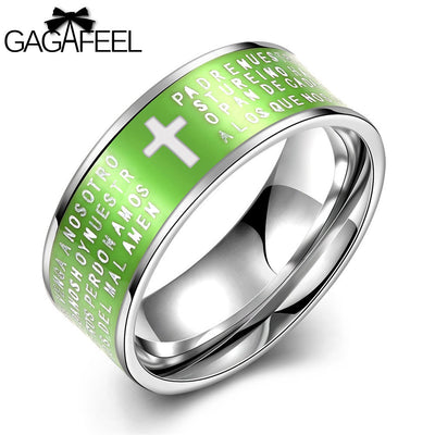 GAGAFEEL Religious Christian Ring Finger Cross Accessories Lord's Prayer Stainless Steel Jewelry Male Men Rings Ethnic Bijioux