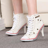 Merkmak Vintage High Heels Canvas Rivet Women Pump Ladies 2017 Casual Lace-Up Girls Denim Pump Rivets Sexy Cool Punk Women Shoes