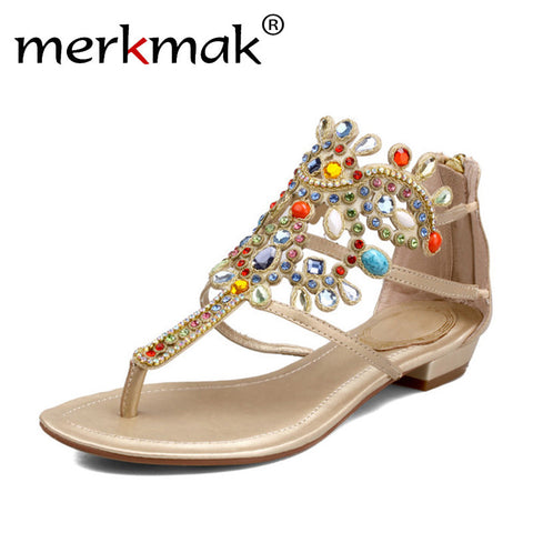 Big Size 35-44 Summer Rhinestone Women Gladiator Sandals Genuine Leather Ladies Party Luxury Shoes Elegant Bling Women Shoes