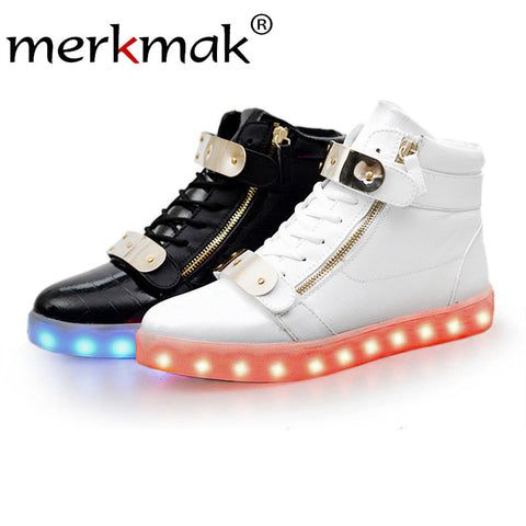 Merkmak 2017 Women Shoes Fashion Unisex Sequined Boots Luminous Lover Flash Ankle Boots USB Charging Light Up LED Shoes Adults