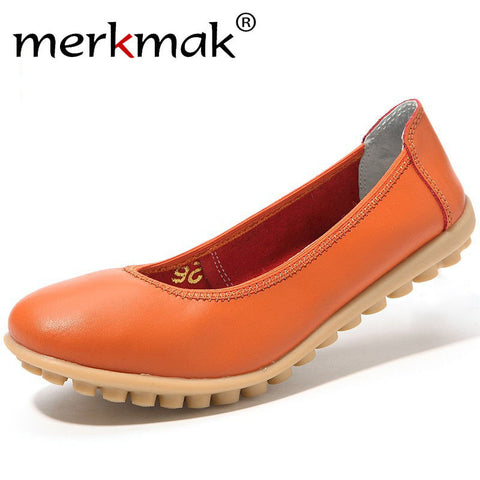 New Genuine Leather Women Loafers Comfortable Soft Shoes Woman Leather Casual Shoes Slip On Round Toe Mocassins Leisure Flats