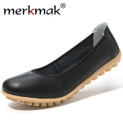New Genuine Leather Women Loafers Comfortable Soft Shoes Woman Leather Casual Shoes Slip On Round Toe Mocassins Leisure Flats