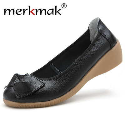 Merkmak 2017 Women's Shoes Fashion Genuine Leather Candy Color Loafer Footwear Shoes Slip On Knot Women Flats Moccasins Sapatos