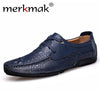 Merkmak Handmade Leather Men Shoes Moccasins Shoes Men Flats Casual Men Loafers Crocodile Soft Leather Shoes