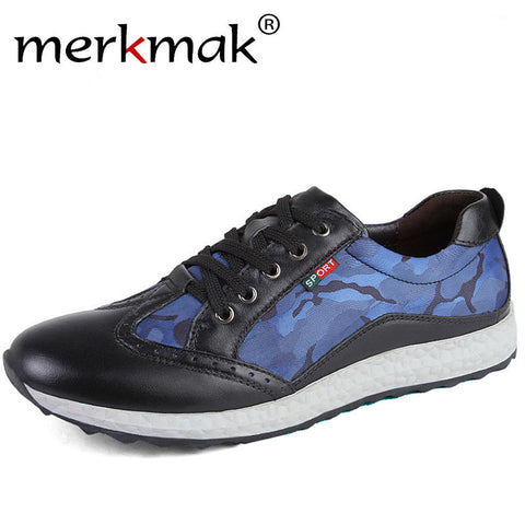Merkmak Luxury Brand New 2017 Men Casual Shoes Genuine Leather Canvas Patchwork Fashion Mens Shoes Designer Camo Shoes For Men