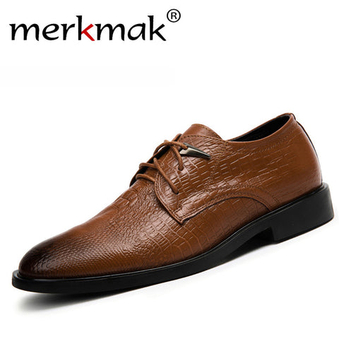 Genuine cowhide leather men dress shoes brown black oxford shoes for men business formal leather crocodile grain men flat shoes