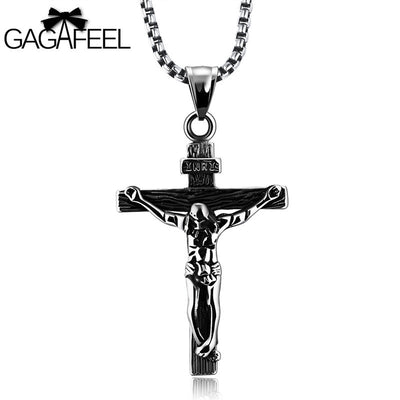 GAGAFEEL Laser Custom Pendant Necklace For Men Jewelry 316L Stainless Steel Religious The Father Jesus Cross Lucky Male Gift