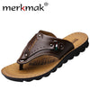 Merkmak Men Flip Flops Genuine Leather Slippers Summer Fashion Beach Sandals Casual Leisure Shoes for Man Soft Comfortable