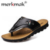Merkmak Men Flip Flops Genuine Leather Slippers Summer Fashion Beach Sandals Casual Leisure Shoes for Man Soft Comfortable