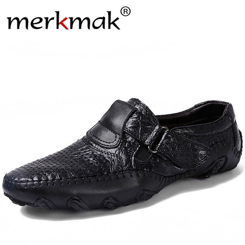 Merkmak Men Shoes Genuine Leather 2017 Driving Moccasins Mens Casual Shoes Boat Loafers Breathable Flats Handmade Lazy Shoes