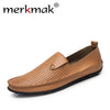 Merkmak Summer Casual Shoes Men Loafers High Quality Genuine Leather Moccasins Men Driving Shoes Breathable Flats Man Size 36-44