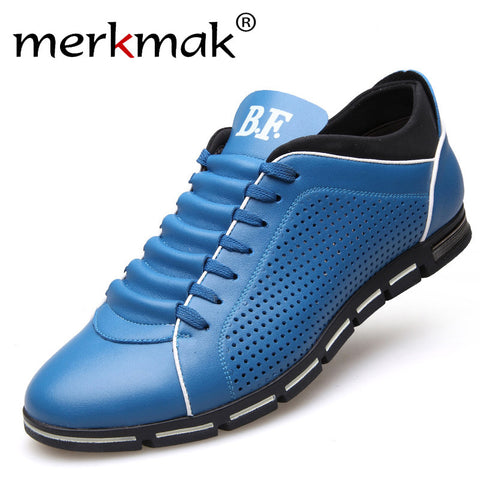 Merkmak Luxury Brand Summer Men Shoes Genuine Leather Casual Breathable Holes Mens Shoes Leisure Soft Man Driving Loafers Flats