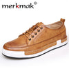 Merkmak Handmade Men Shoes Brand Casual Shoes Solid Lace-up Retro Breathable Shoes Microfiber Leather Flats Shoes Mens Footwear
