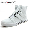 Mermak Women's Shoes High Top Casual Unisex PU Leather Fashion Breathable Women Boots Motorcycle Buckle Flats Lover's Ankle Boot