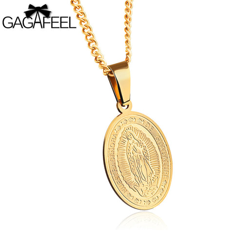 GAGAFEEL Necklace For Men Skull Necklaces Catholicism Round Pendant Stainless Steel Male Chain Religious Jewelry Punk Rock Style