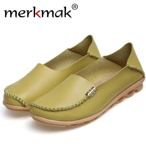 Merkmak Women's Shoes Real Leather Casual Loafers Slip-On Flats Footwear Fine Plus Size Driving Dress Moccasins Ladies Wholesale