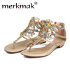 Merkmak Women Sandals Rhinestone Female Summer Casual Flats Shoes Peep-toe Roman Sandals Mujer Sandals Lady Flip Flops Footwears