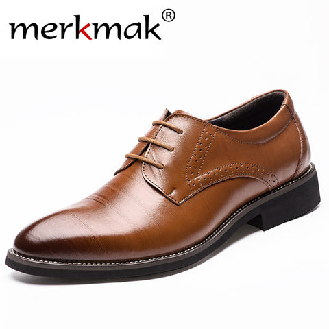 2017 New High Quality Genuine Leather Men Brogues Shoes Lace-Up Bullock Business Dress Men Oxfords Shoes Male Formal Shoes