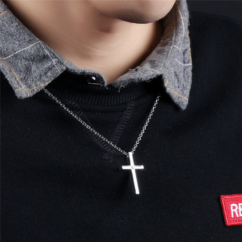 GAGAFEEL Pendant & Necklace Stainless Steel Silver Color Cross Pendants Religious Christian Jewelry Accessories Link Chain