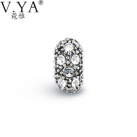 V.Ya New Fashion DIY Vintage White Cubic Zirconia Round Beads for Women CZ Crystal Loose Bead fit for Pandora Accessories TZ154