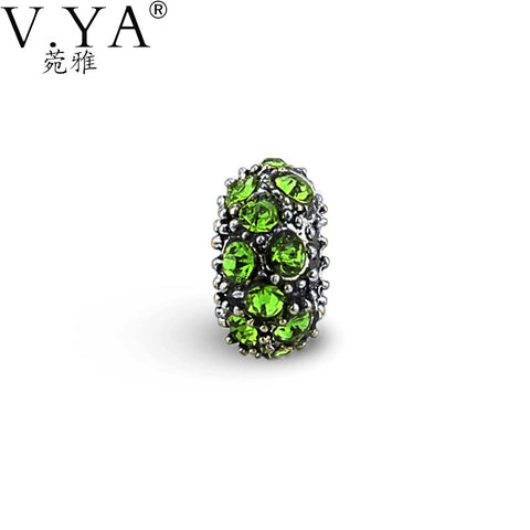 V.Ya New Fashion DIY Green Cubic Zirconia Round Loose Beads fit for Pandora Accessories CZ Crystal Bead for Chain Women TZ162