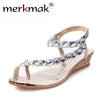Merkmak 2017 New Sweet Crystal Rhinestone Summer Sandals Women Gladiato Sandals Bohemia Beaded Flats Soft Platform Shoes WS190