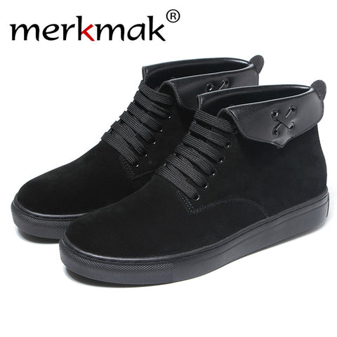 Merkmak Unisex Casual Black Shoes Fashion Italy High Top Pointed Toe Cow Suede Boots Outdoor Women Flats Footwear Shoes Dropship