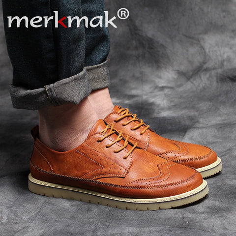 Retro Men Leather Shoes Casual Brogue Men's Flats Genuine Leather Shoes For Men Luxury Brand Big Size Oxfords Man Footwear