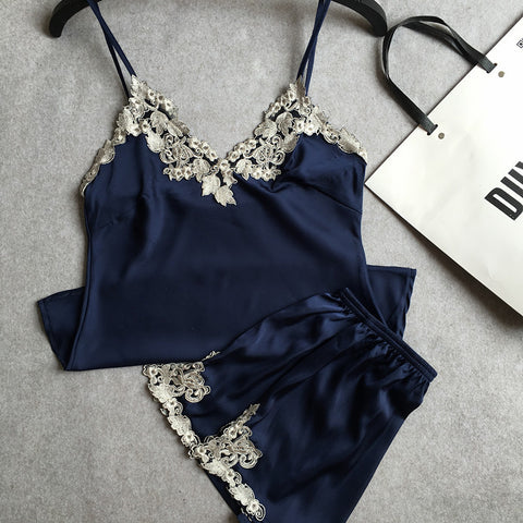 Silk Satin Lace  Pajama Set