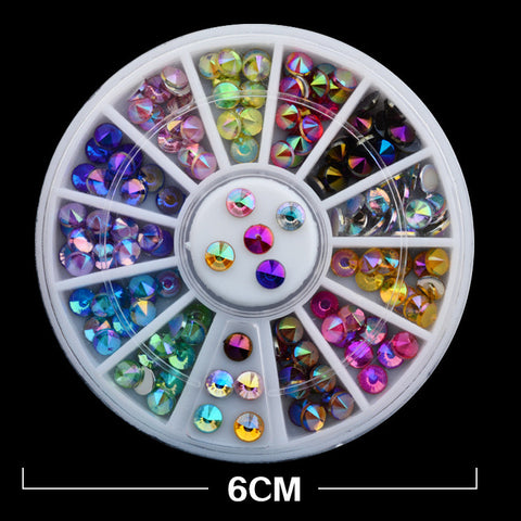 Nail Decoration Rhinestone 12 Color 3D Nail Art Tips Gems Crystal Nail Glitter Rhinestone DIY Nail Decoration Wheel