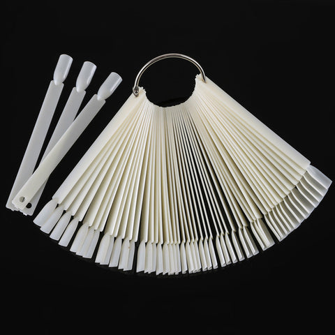 50tips/set Natural Clear Fan-shaped False Fake Nail Art Tips Sticks Polish Gel Salon Display Chart Practice Nail Art Tool