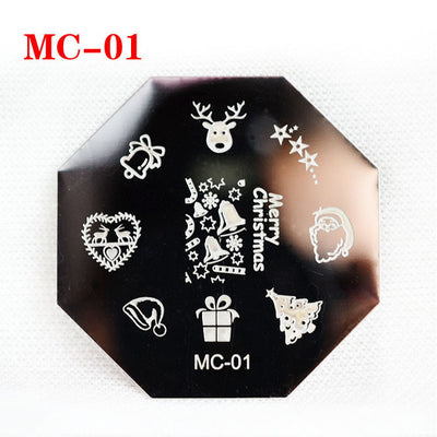 Christmas snowflake Art Plate Stamp Stamping Set Round Stainless Steel DIY Nail Polish Print Manicure Nail Stencil Template