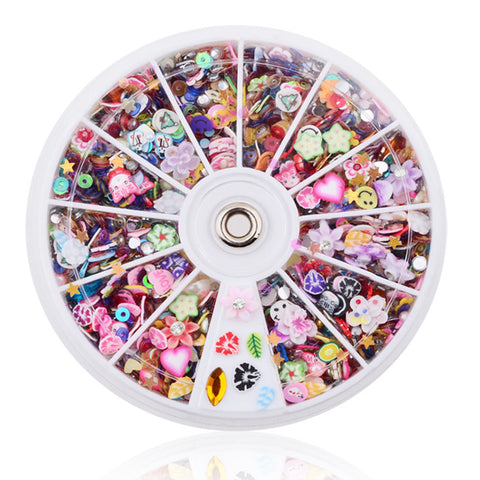 Mixed Fimo Resin Sequin Colorful Design Glitter Nail Art Tips Rhinestone Slice Decoration Manicure Nail Wheel Tools
