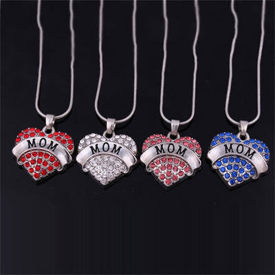 Hot Practical Charming Jewelry Accessories MOM Alloy Heart-shaped Crystal Pendant Necklace