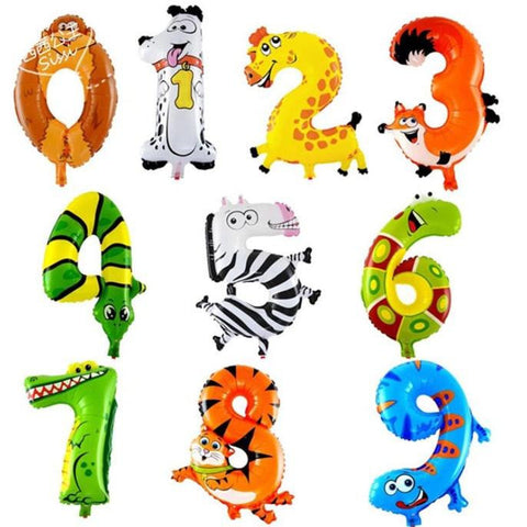 Animal Number Foil Balloons - Kids Party Decoration