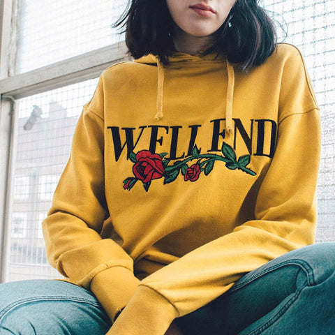 Fashion Yellow Sweatshirt 2017 Autumn Womens Casual Flower Letter Print Hoodie Hooded harajuku Pullover Tops Blusas