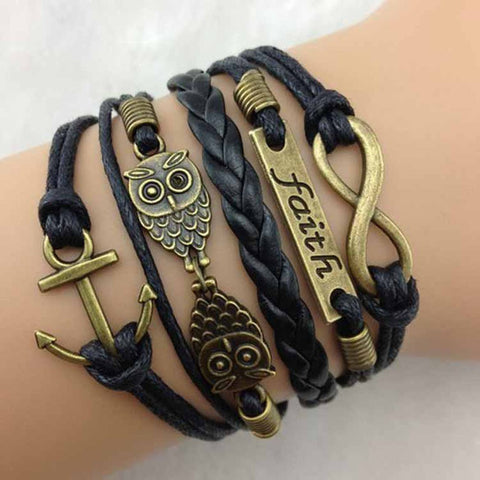 Rope Bracelets Wrap Bracelets Wholesale Bangle Vintage Braided Anchors Rudder Metal Leather Bracelet Multilayer