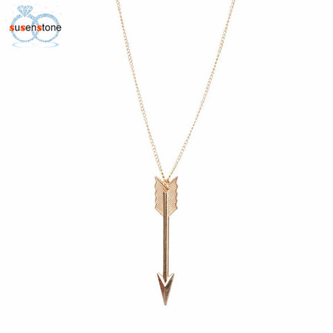 SUSENSTONE Women Fashion Jewelry Bronze Retro Arrow Head Pendant Long Chain Necklace Gift