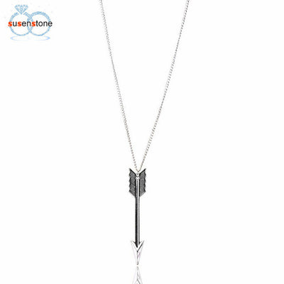 SUSENSTONE Women Fashion Jewelry Bronze Retro Arrow Head Pendant Long Chain Necklace Gift