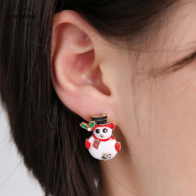 SUSENSTONE Christmas Fashionable Joker Snowman Stud Earrings