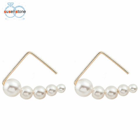 SUSENSTONE Minimalist pearl Earrings Geometric Retro Triangle Earrings Stud Earrings