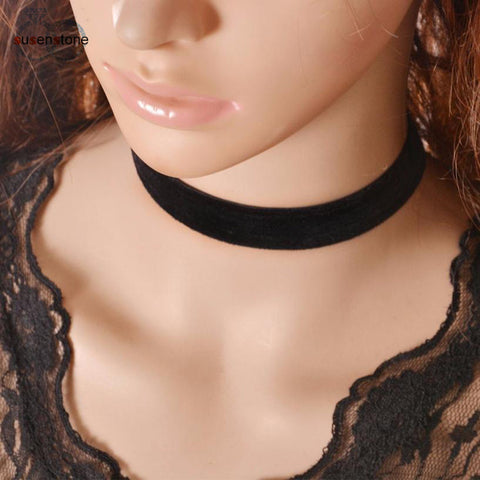 SUSENSTONE Women Punk Gothic Style Black Flannel Necklace Collar Choker Jewelry